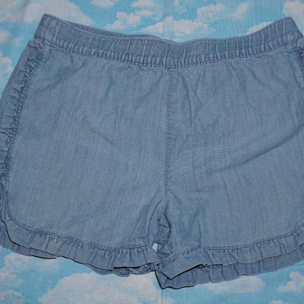 Girls Chambray Ruffle Shorts